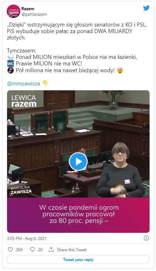 Tweet z profilu @partiarazem