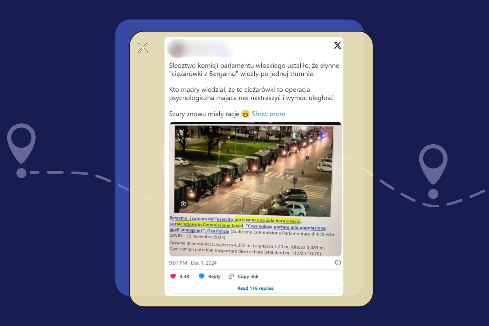 Ciężarówki z Bergamo przewoziły po jednej trumnie? Nie ma dowodów