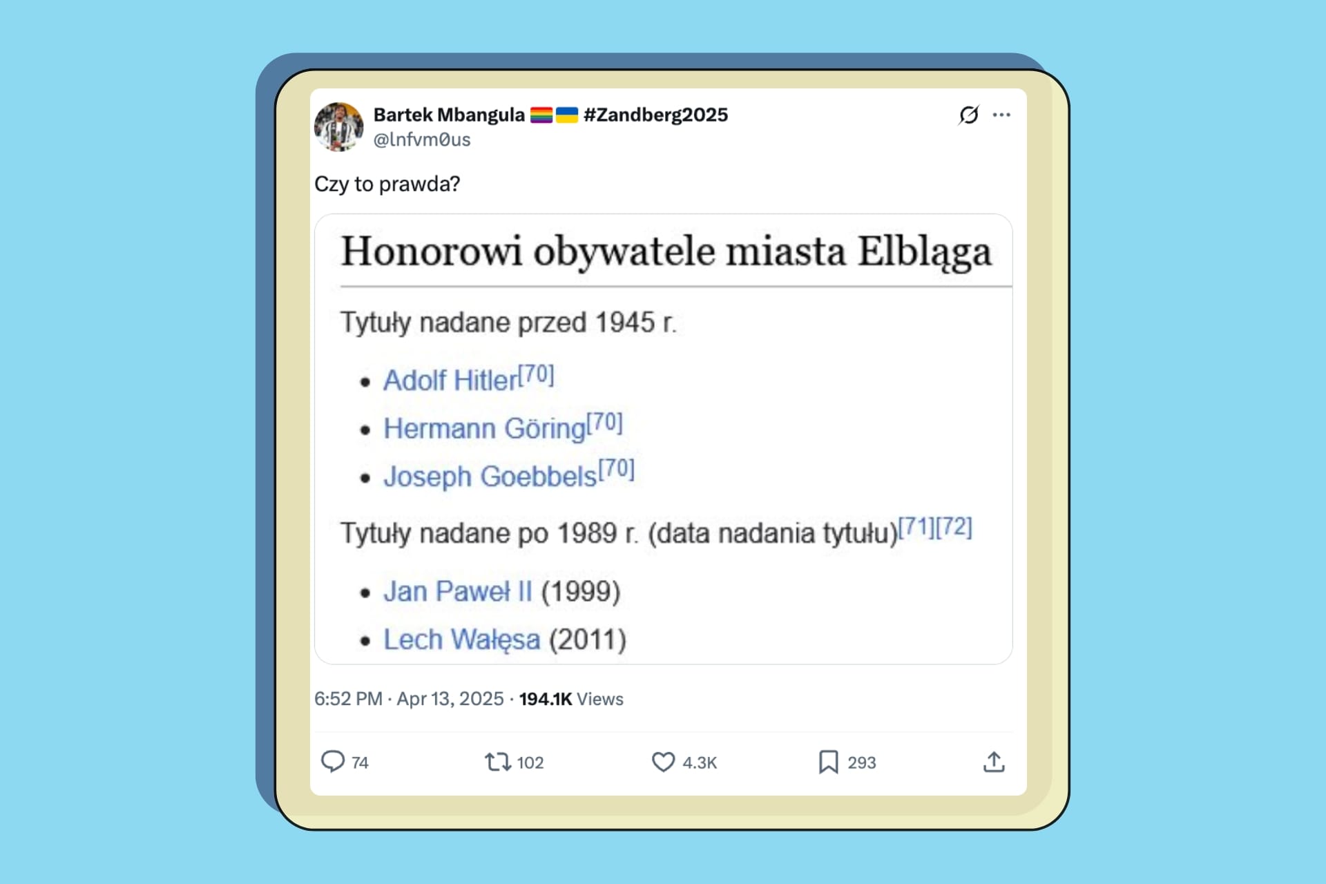 Hitler, Göring i Goebbels honorowymi obywatelami Elbląga? Wyjaśniamy