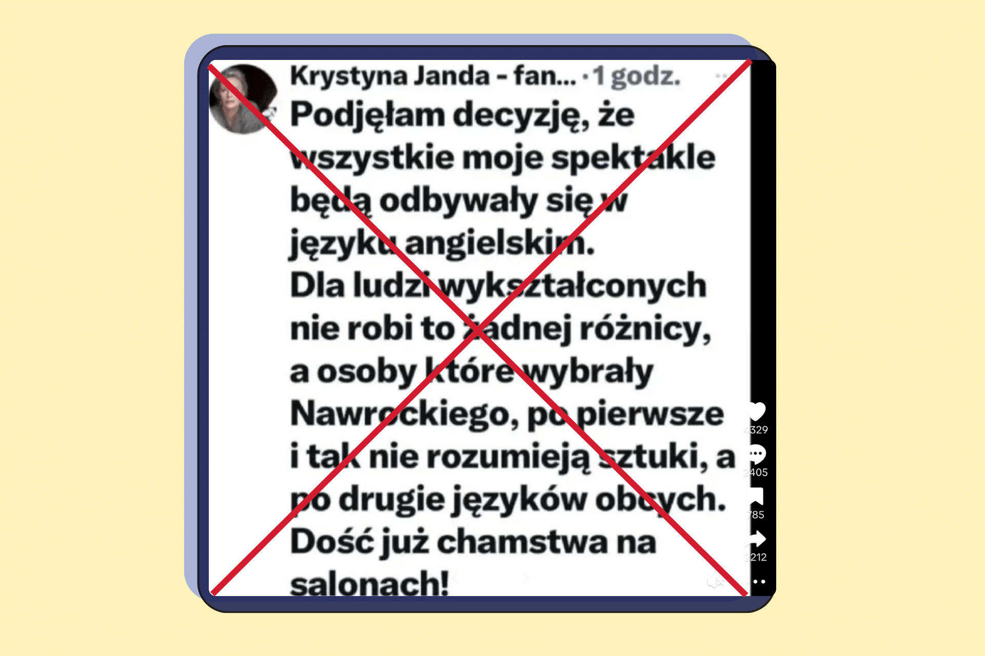 Krystyna Janda nie ogłosiła, że jej spektakle będą po angielsku. Skąd wziął się ten fejk?