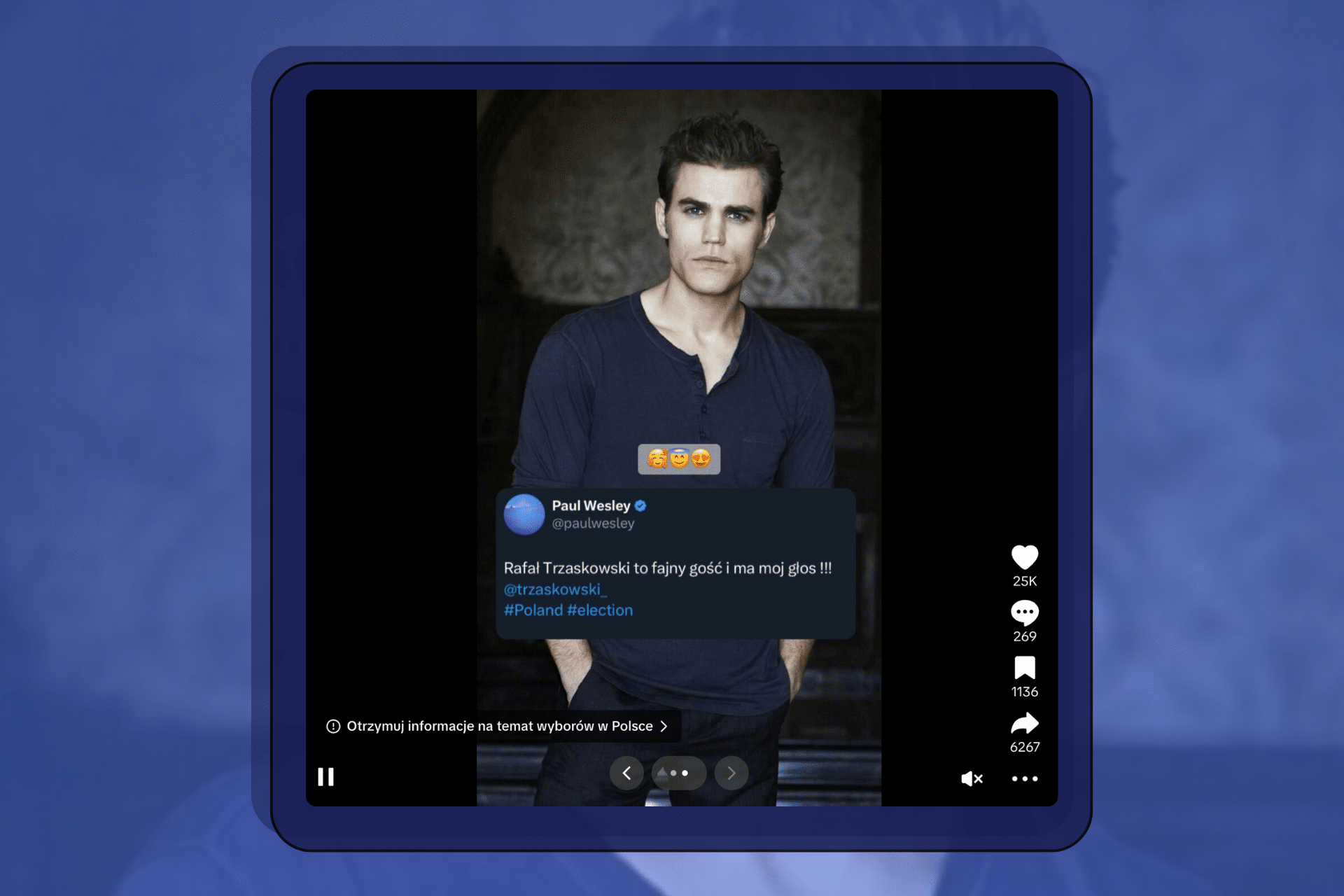 Aktor z „Pamiętników wampirów” nie poparł Rafała Trzaskowskiego w 2025 roku