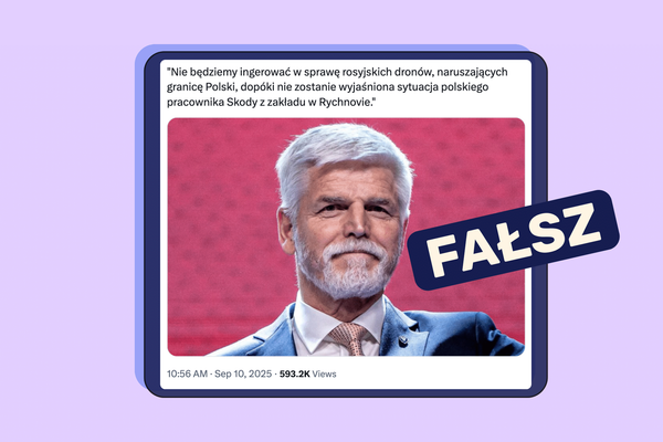 Prezydent Czech tego nie powiedział. Fałszywa wypowiedź o rosyjskich dronach nad Polską krąży na X